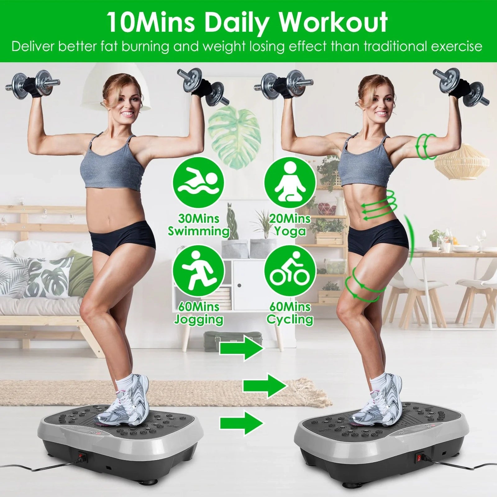 Doba Vibration Exercise Machine With Resistant Bands Remote Control Whole Body Vibration Platform Workout Equipment Home Fitness Training Equipment For Weight Loss Fat Burner
