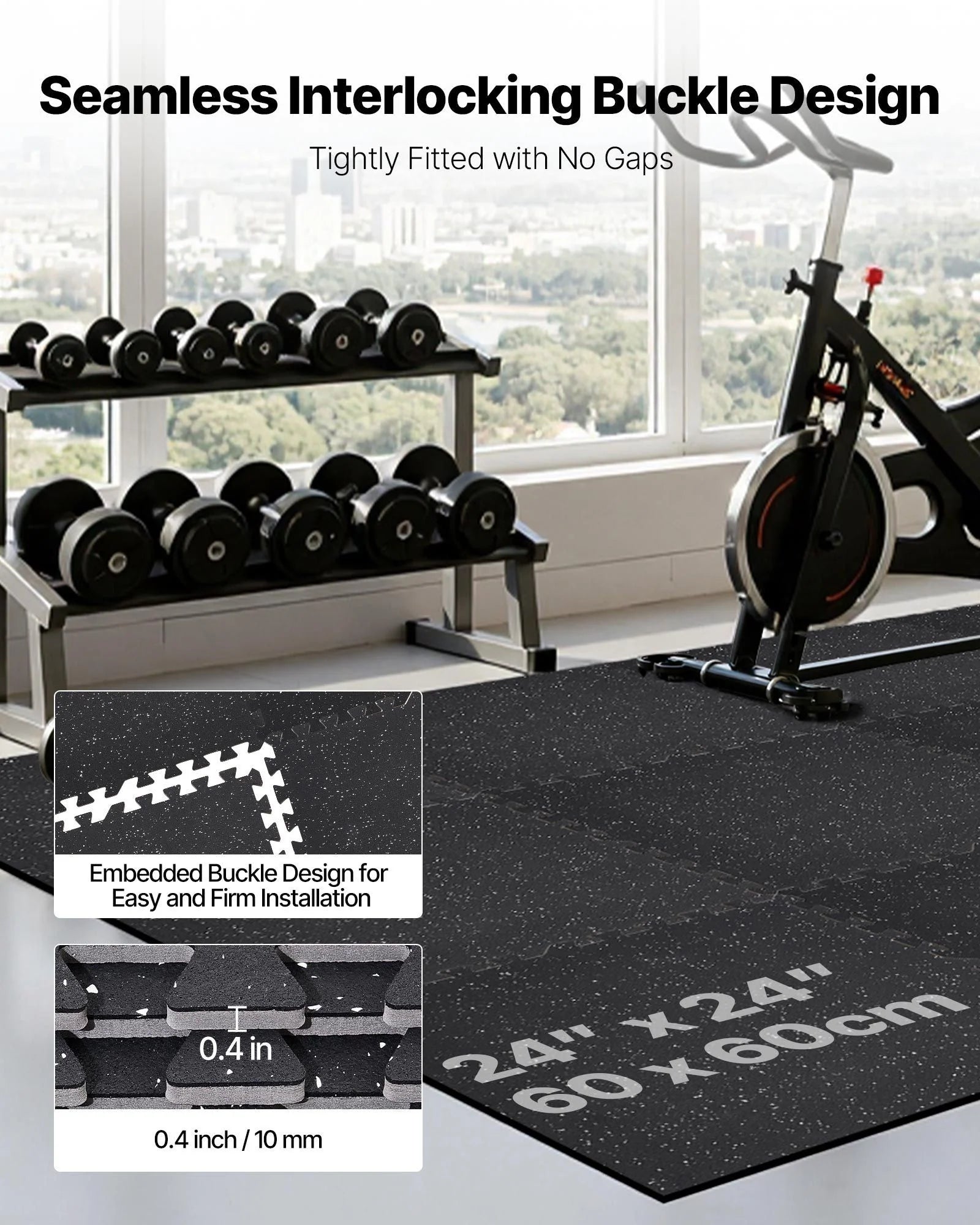 Doba Puzzle Exercise Mat, 12 PCS Fitness Equipment Mats, 24 x 24 x 0.4 in, High-Density EVA Foam Mats Set, Interlocking Rubber Soft Tiles, Protective Floor Padding with White Dots for Home Gym Office