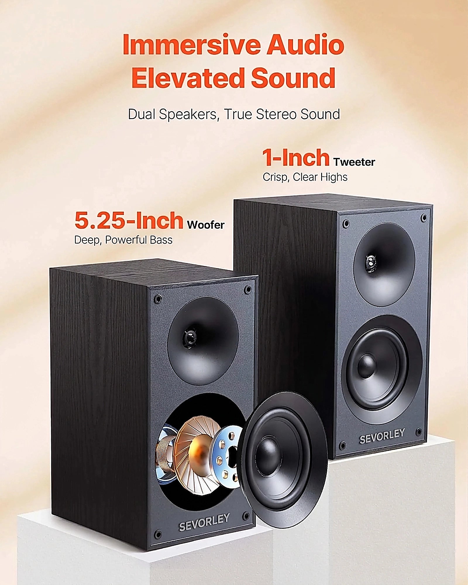 Doba Passive Bookshelf Speaker, 300W, Book Shelf Stereo Speakers with 5.25-Inch Woofer and 1-Inch Tweeter, Detachable Grille, 65Hz-20KHz Frequency Response, Wooden Enclosure (1 Pair)