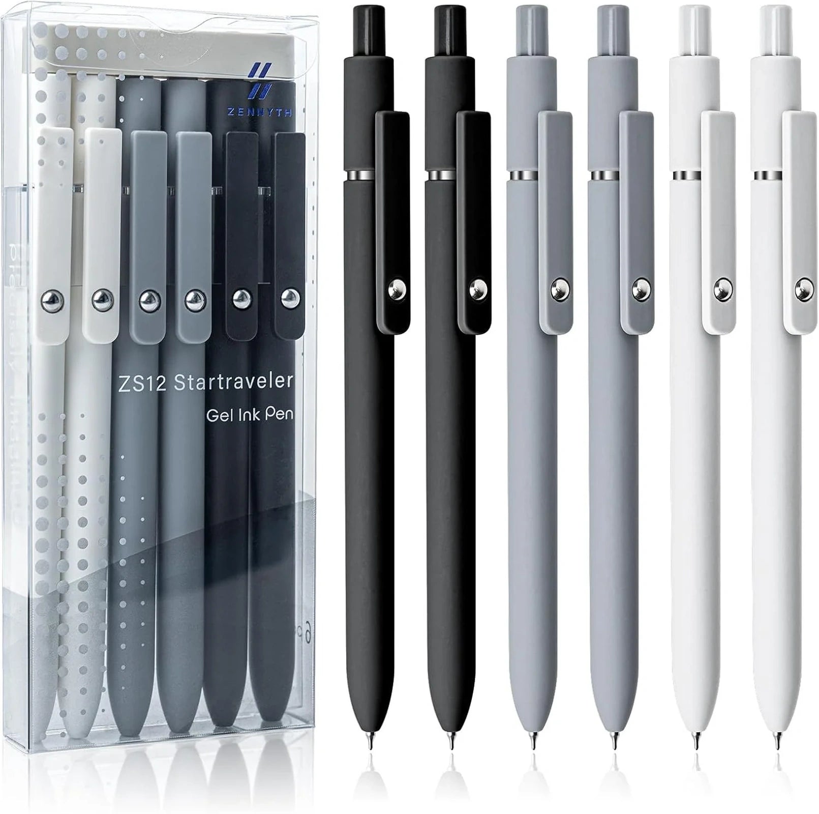Doba 6 Pcs Gel Pens 0.5mm Quick Dry Black Ink Pens Fine Point Smooth Writing Pen, Cute Office and School Supplies Gifts for Women Teacher Students (6 Pcs Black White Grey Silver) Ink Color