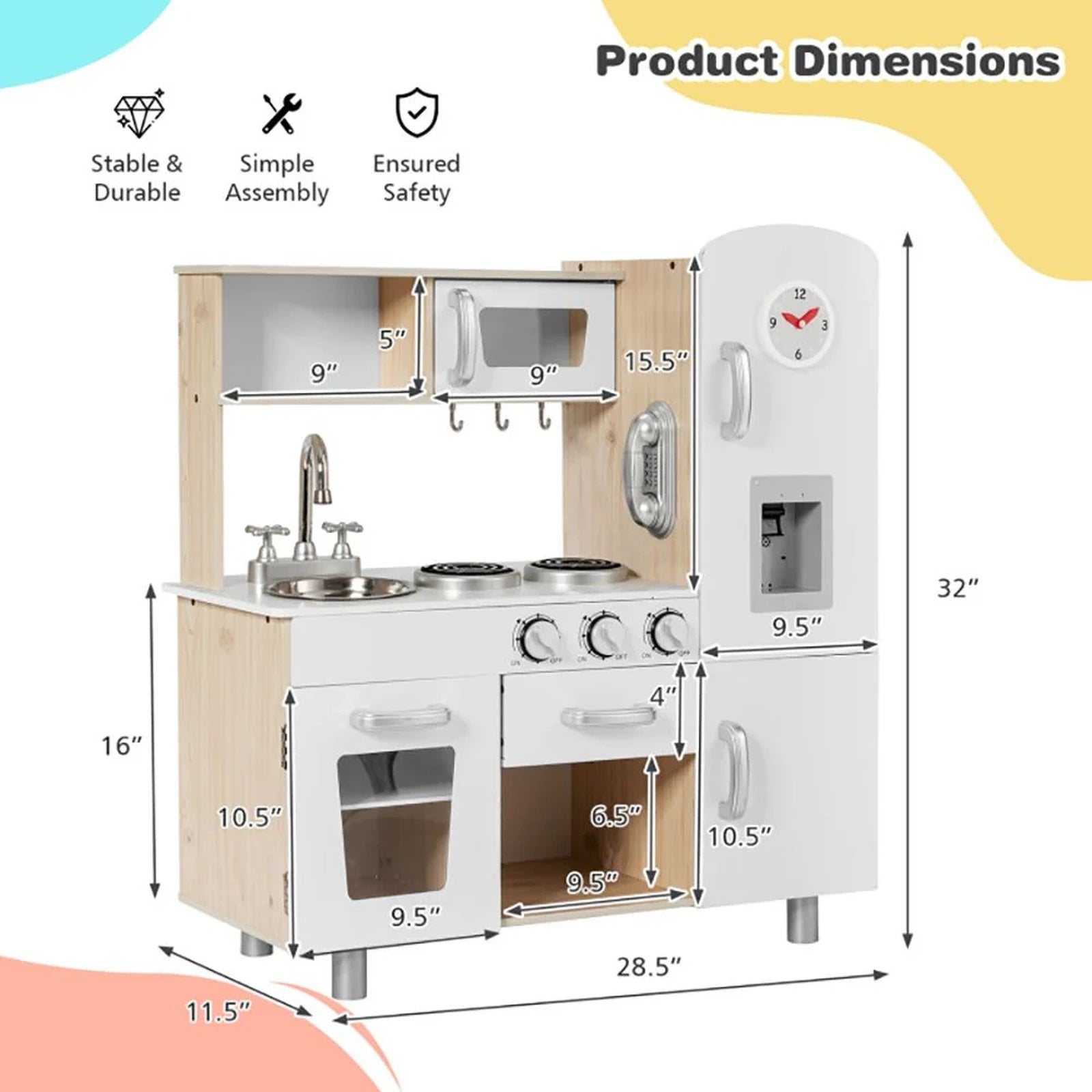 Doba Vintage Play Kitchen Pretend Kids Cooking Playset Toys with Water Dispense