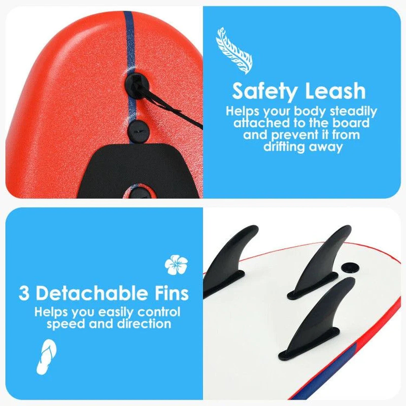 Doba 6 Feet Surfboard with 3 Detachable Fins