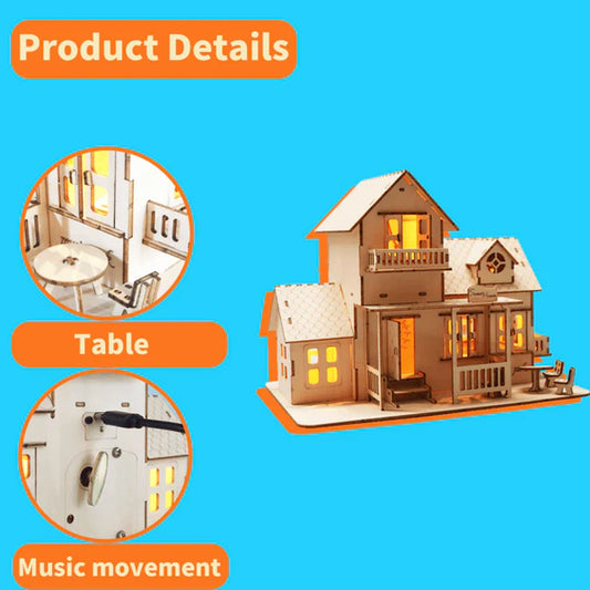 Doba 3D Wooden Puzzle Sweet Home Music Box Hands Craft Miniature Dollhouse Kits 3D Model Diy House Building with LED Night Lights Gifts for Christmas