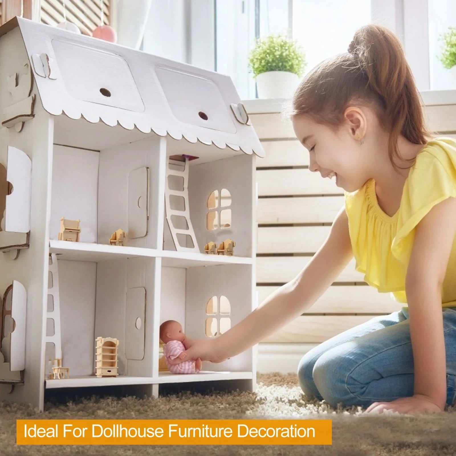 Doba 3D Wooden Dollhouse Furniture Puzzles DIY Miniature Furniture Models Set