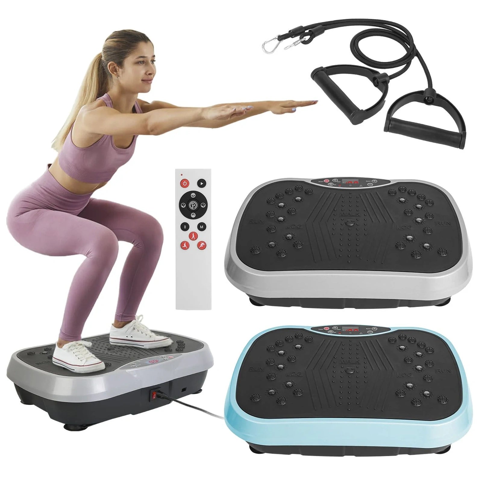 Doba Vibration Exercise Machine With Resistant Bands Remote Control Whole Body Vibration Platform Workout Equipment Home Fitness Training Equipment For Weight Loss Fat Burner