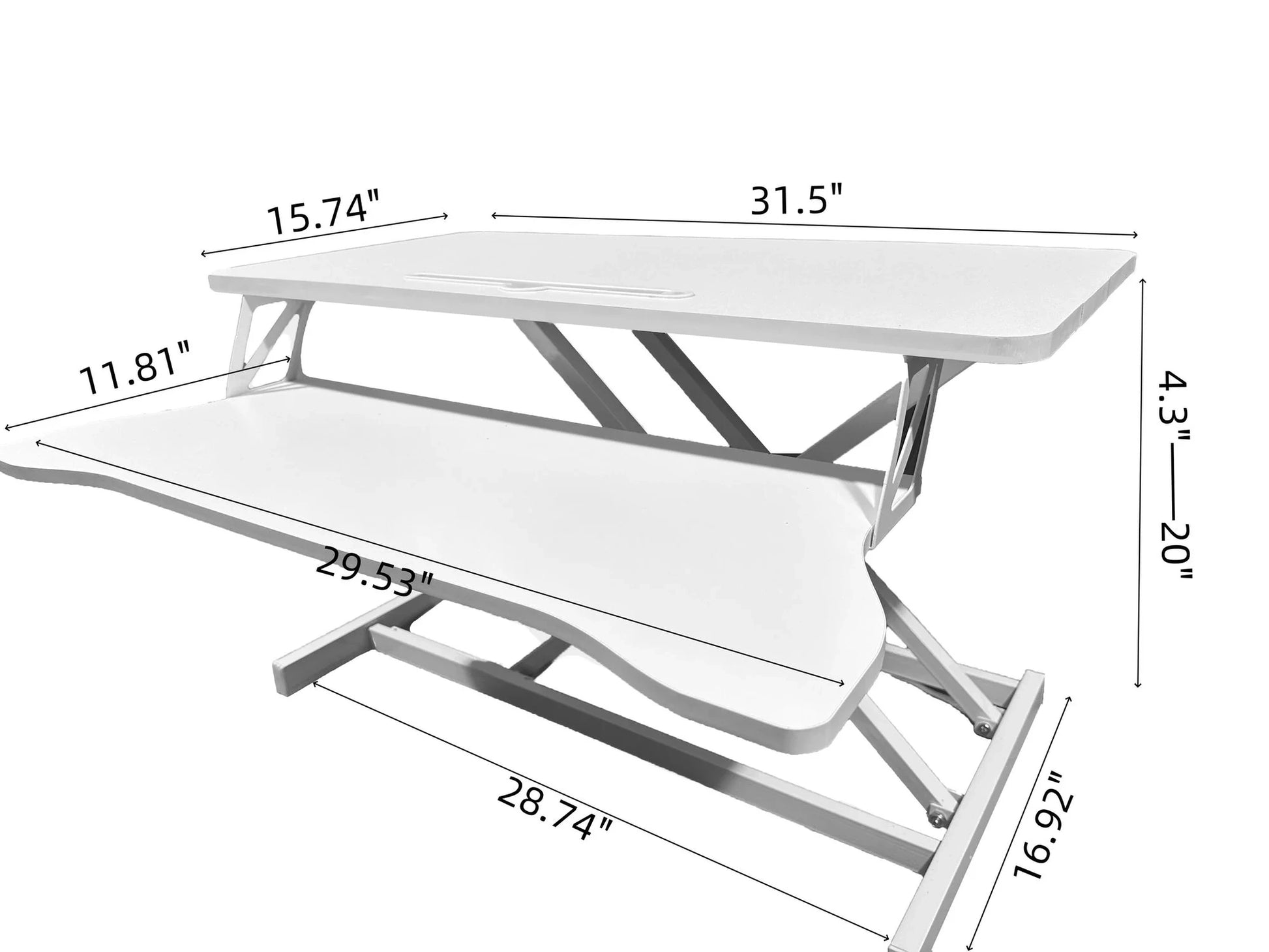 Doba 32 Inch Desk Converter, Height Adjustable Sit to Stand Riser, Dual Monitor and Laptop Workstation with Wide Keyboard Tray, White