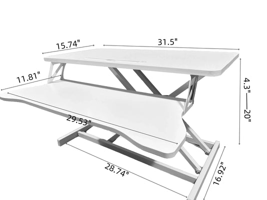 Doba 32 Inch Desk Converter, Height Adjustable Sit to Stand Riser, Dual Monitor and Laptop Workstation with Wide Keyboard Tray, White