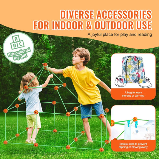 Doba Fort Building Kit for Kids, 85PCS Glow in The Dark STEM Building Toys, Educational Gift for 4 5 6 7 8+ Year Old Boys & Girls, Indoor Outdoor Play Tent Construction Toys with 55 Rods and 30 Balls