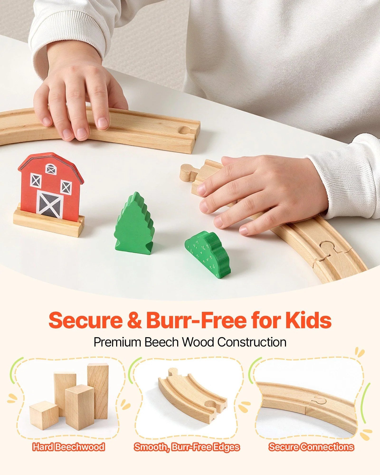 Doba Wooden Train Set, 39PCS, Wood Train Track with Magnetic Trains and Railway Accessories, Compatible with Major Brands, Small Town, Christmas Birthday Toy for Kids Toddlers Ages 3-8 Boys and Girls
