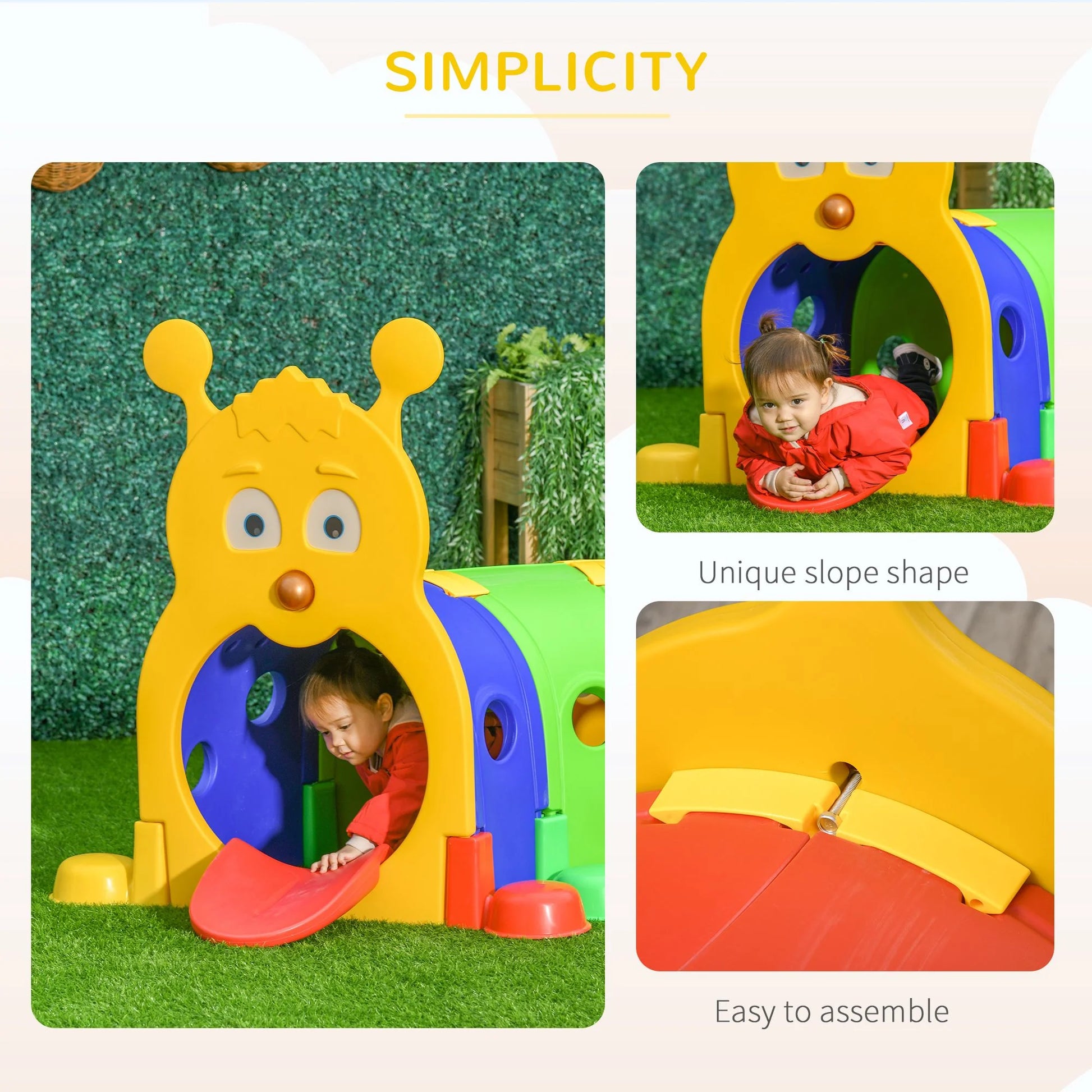 Doba Caterpillar Tunnel, Kids Outdoor Play, Multicolor 59 Inches Long, Non-toxic PP, Toddler Toy for 3-6 Years Old