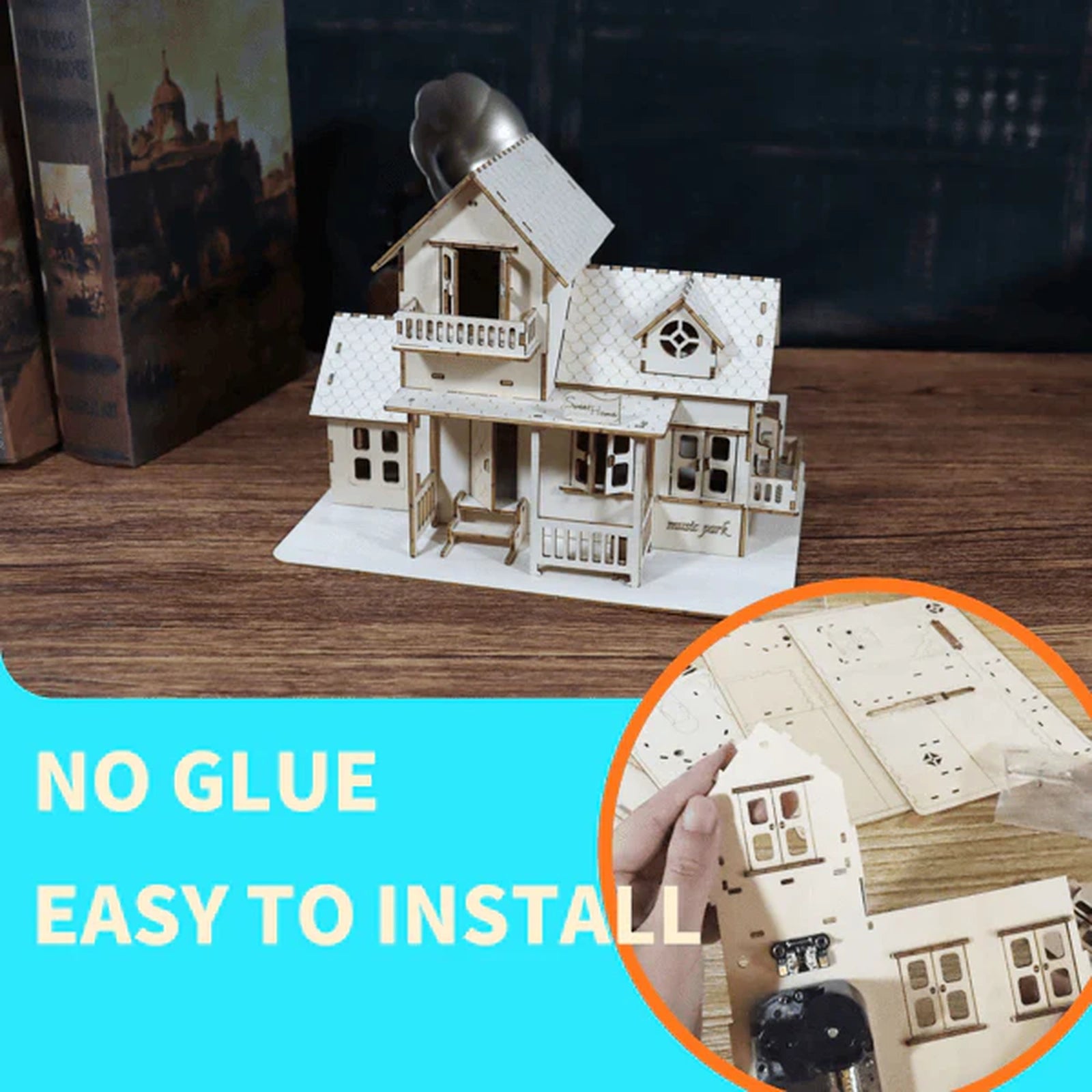 Doba 3D Wooden Puzzle Sweet Home Music Box Hands Craft Miniature Dollhouse Kits 3D Model Diy House Building with LED Night Lights Gifts for Christmas