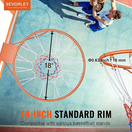 Doba Basketball Rim, Wall Door Mounted Basketball Hoop, Heavy Duty Q235 Basketball Flex Rim Goal Replacement with Net, Standard 18" Indoor and Outdoor Hanging Basketball Hoop for Kids Adults