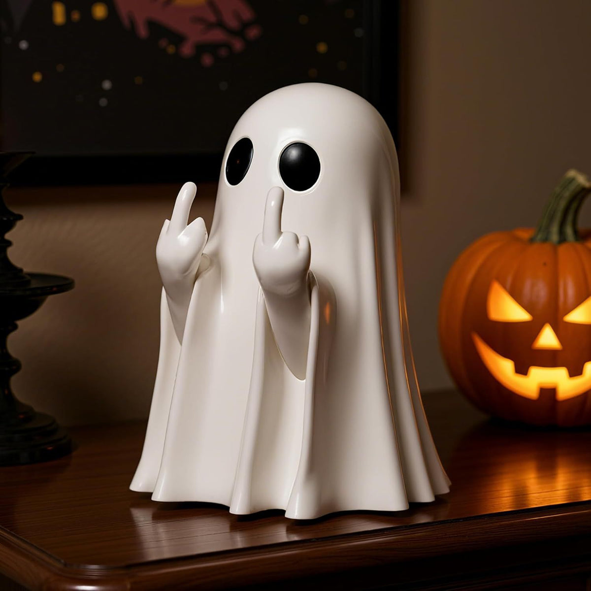 Doba Halloween Ghost Figurine, Spooky Resin Ghost Statue, Cute Ghost Halloween Decoration for Home and Office Desktop Decor Display Ornaments