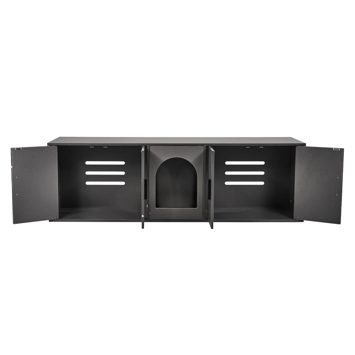 Doba Cat Litter Box Enclosure for 2 Cats, Litter Box Furniture Hidden with Double Rooms, Wooden Cat Box Cabinet Fit Most of Litter Box, 57.9"L x 18.3"W x 17.9"H, Black