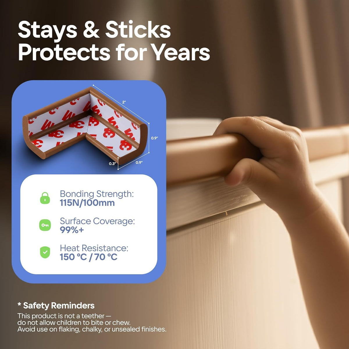 Doba Sharp Edge and Furniture Safety Guards 20.4ft Protective Foam Cushion; 18ft Bumper 8 Adhesive Childsafe Corners Baby Caring Child Proofing Set NonToxic and Safe For Table, Fireplace, Countertop; Brown