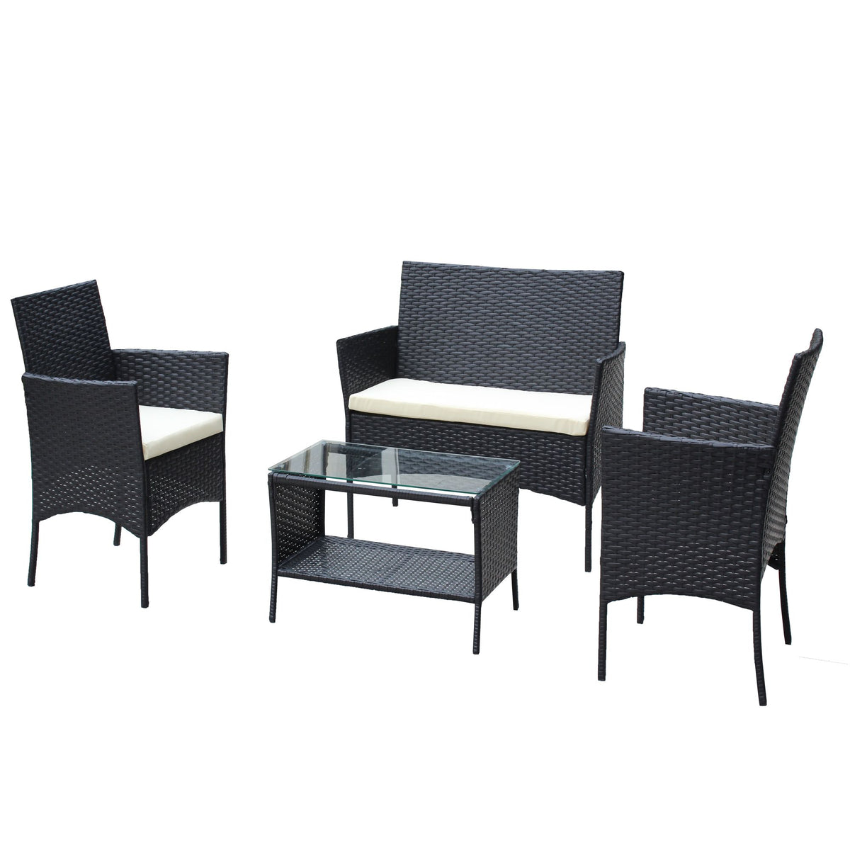 Doba 4 PC Rattan Patio Furniture Set Outdoor Patio Cushioned Seat Wicker Sofa