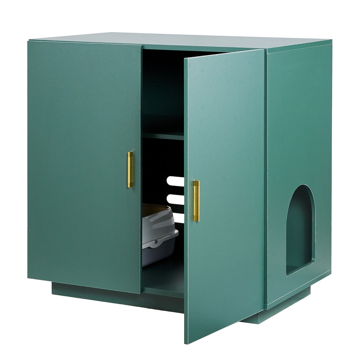 Doba Cat Litter Box Enclosure, 31.5 in Hidden Litter Box Cabinet, Wooden Indoor Cat Washroom with Ventilated Holes, Double-Door Kitty Pet House Furniture, End Side Table Fit Most Litterboxes