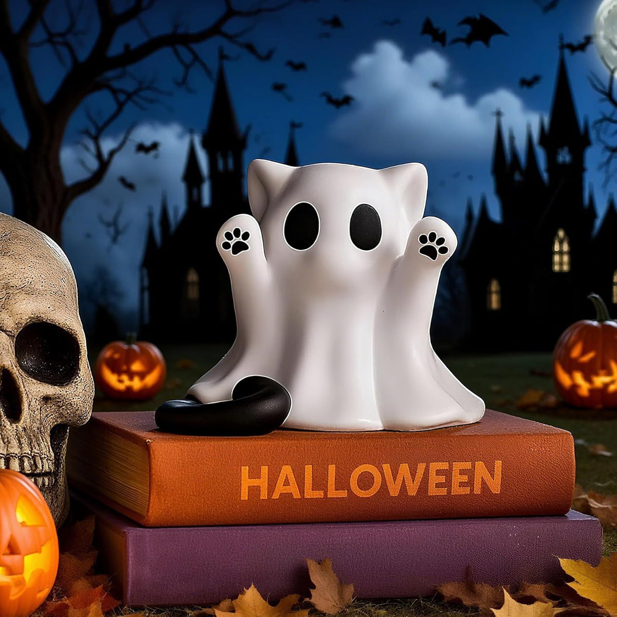 Doba Halloween Ghost Figurine, Spooky Resin Ghost Statue, Cute Ghost Halloween Decoration for Home and Office Desktop Decor Display Ornaments