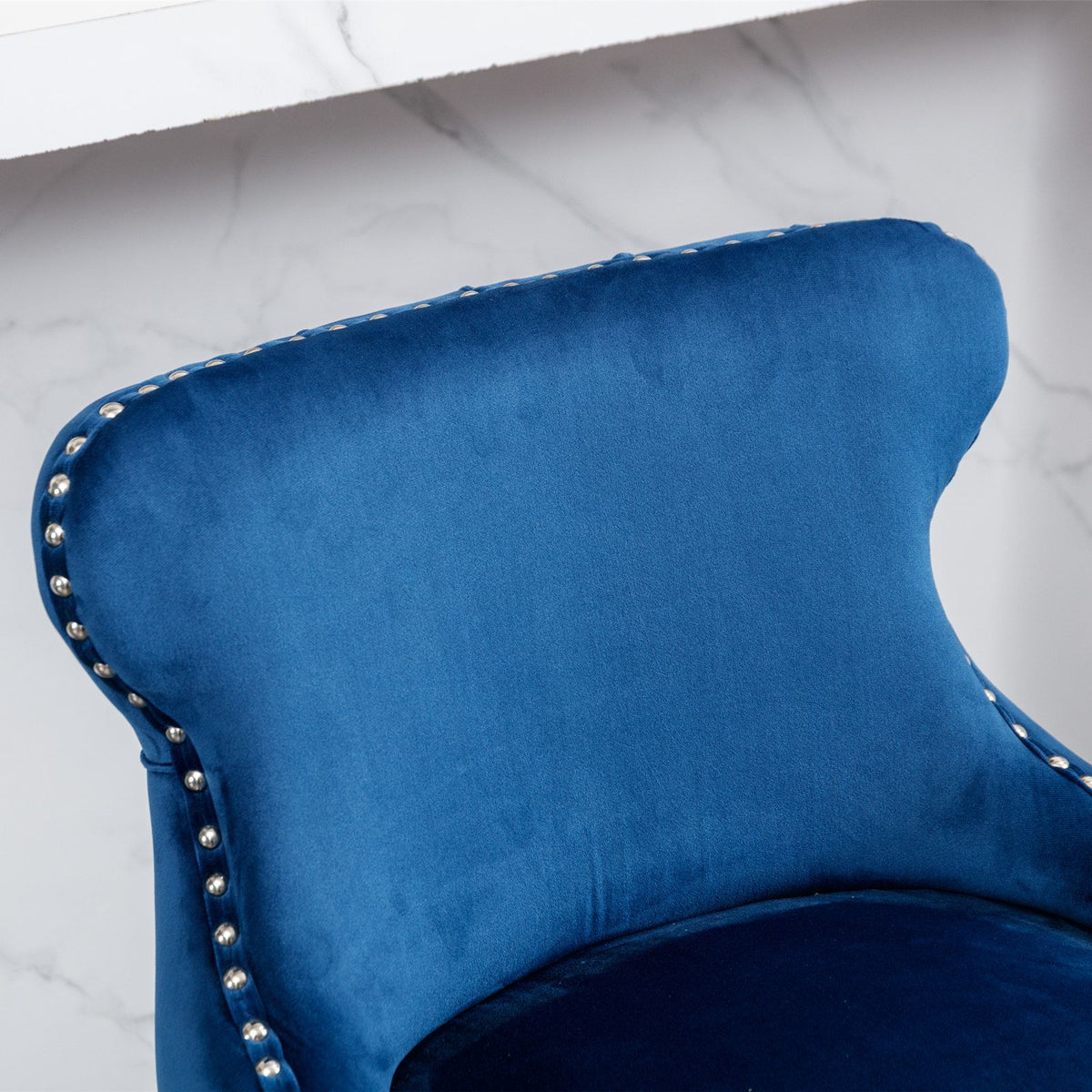 Doba A&A Furniture,Contemporary Velvet Upholstered Wing-Back Barstools with Button Tufted Decoration and Wooden Legs, and Chrome Nailhead Trim, Leisure Style Bar Chairs,Bar stools,Set of 2 (Blue),SW1824BL