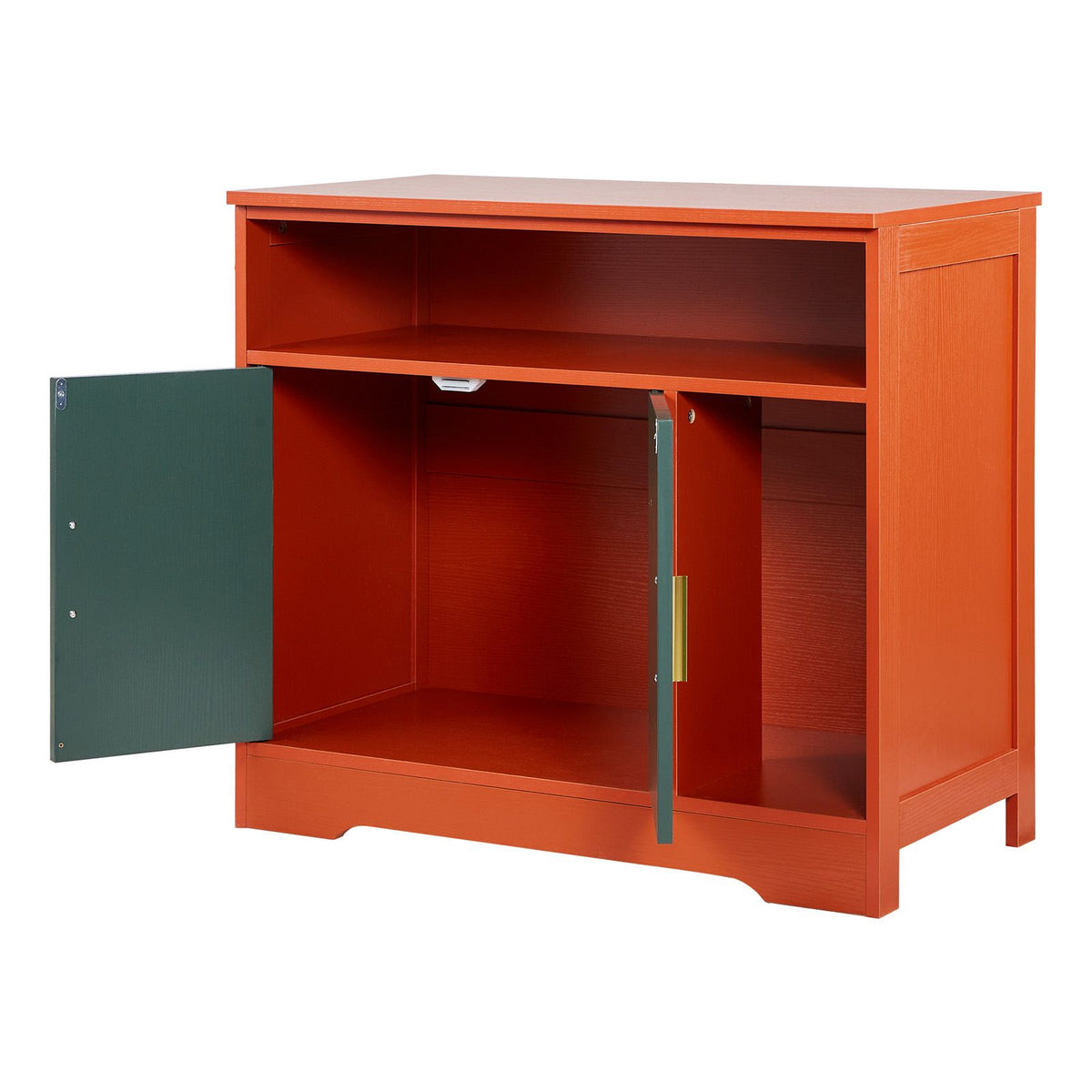 Doba Cat Litter Box Enclosure, 31 in Hidden Litter Box Cabinet with Shelf & Storage, Modern Style Indoor Cat Washroom, Wooden Kitty House Furniture End Table, Fit Most Litterboxes, Red & Green Default