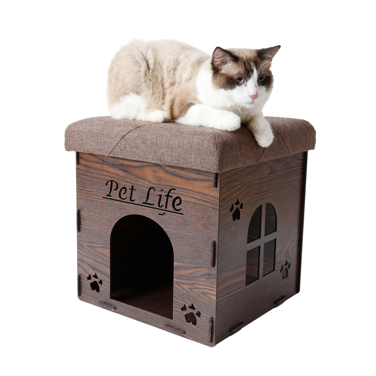 Doba Pet Life Foldaway Collapsible Designer Cat House Furniture Bench Dark Wood