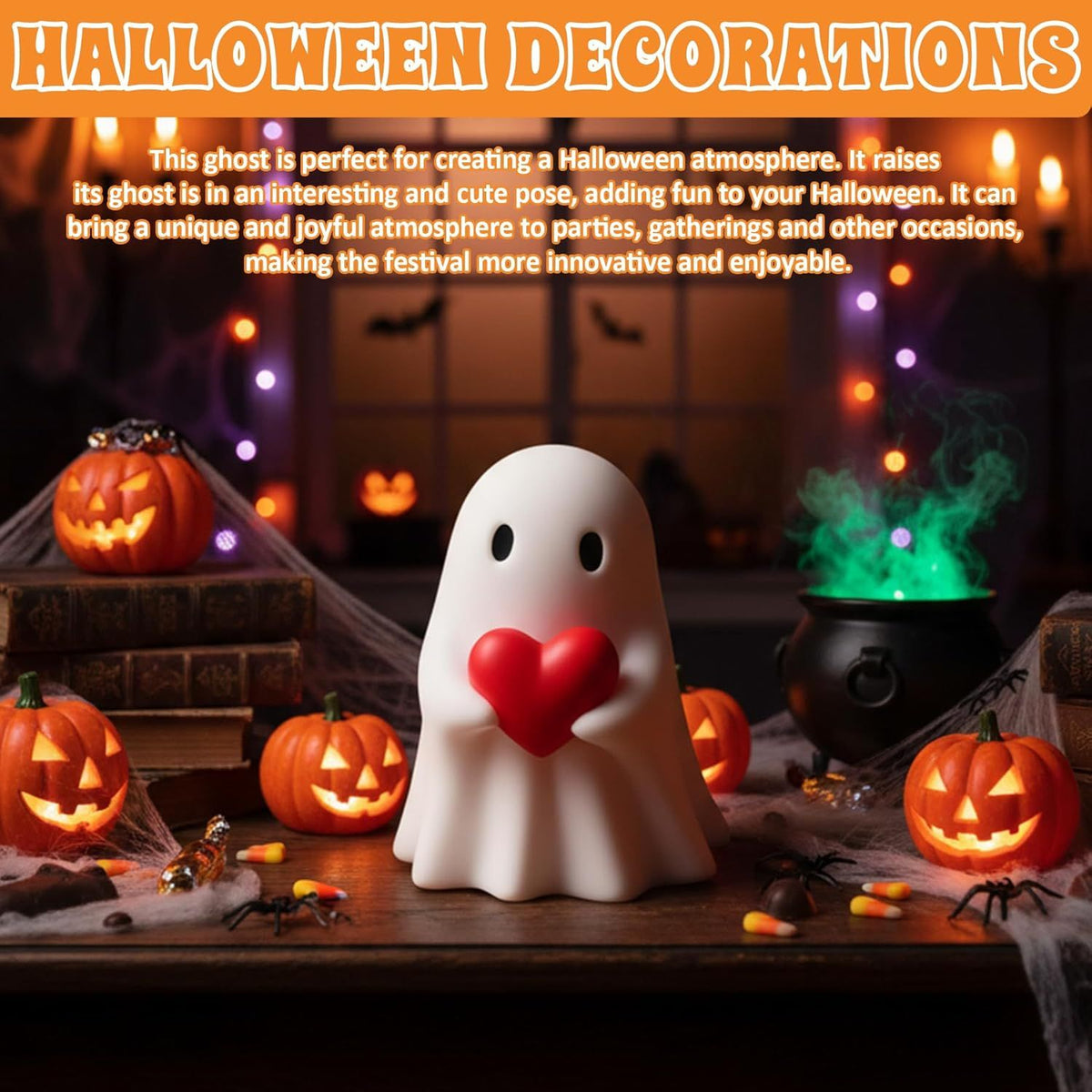 Doba Halloween Ghost Figurine, Spooky Resin Ghost Statue, Cute Ghost Halloween Decoration for Home and Office Desktop Decor Display Ornaments