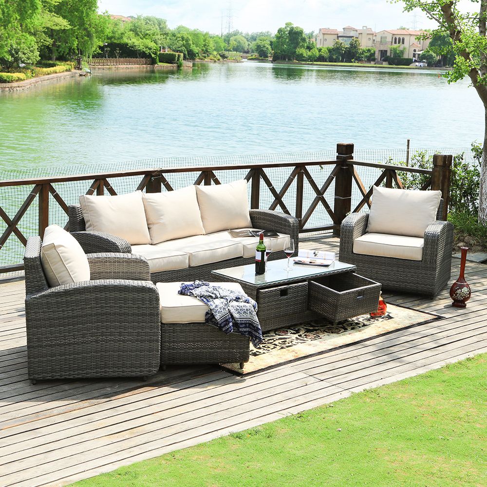 Doba Direct Wicker 5-Piece Outdoor Rattan Furniture Patio Conversation Set with Cushion