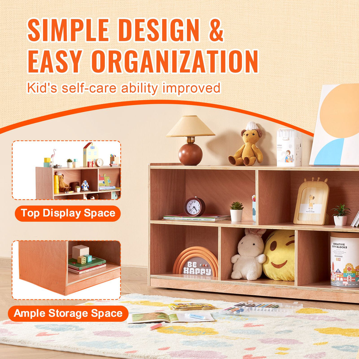 Doba Cubby Mobile Tray Storage Cabinet, 5-Compartment Cubby Storage Shelf, Cubby Storage Cabinet 2-shelf, Classroom Cubbies, Classroom Furniture for Home, Daycare and Preschool, Natural
