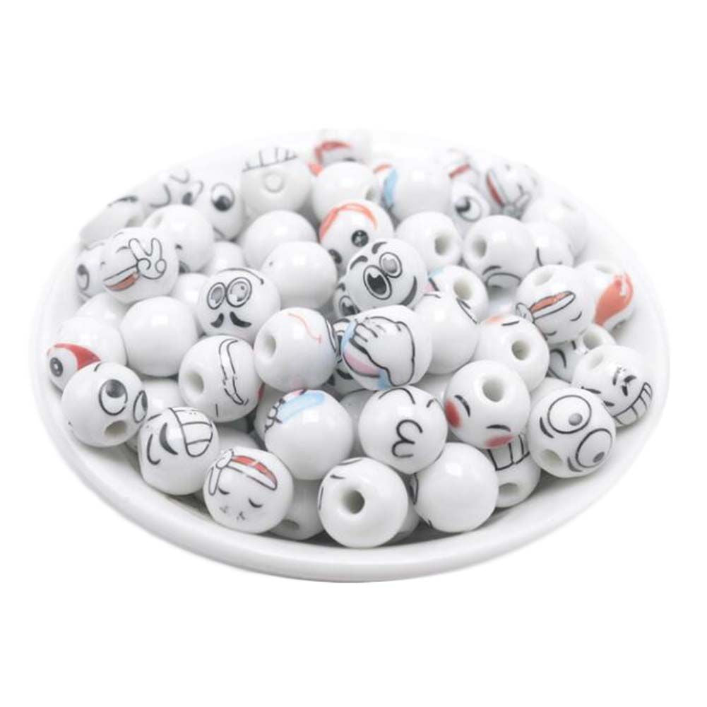 Doba 50Pcs 12mm White Cute Expression Beads Ceramic Loose Beads for DIY Necklace Bracelet Making Default
