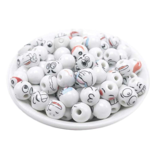Doba 50Pcs 12mm White Cute Expression Beads Ceramic Loose Beads for DIY Necklace Bracelet Making Default