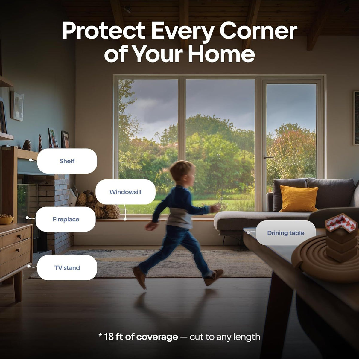 Doba Sharp Edge and Furniture Safety Guards 20.4ft Protective Foam Cushion; 18ft Bumper 8 Adhesive Childsafe Corners Baby Caring Child Proofing Set NonToxic and Safe For Table, Fireplace, Countertop; Brown