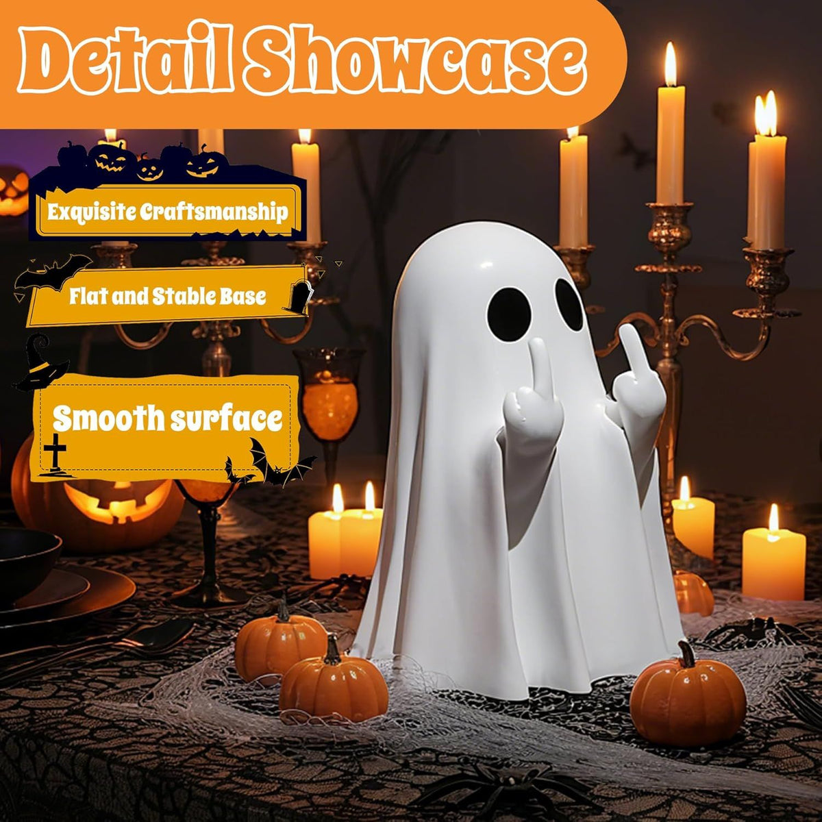 Doba Halloween Ghost Figurine, Spooky Resin Ghost Statue, Cute Ghost Halloween Decoration for Home and Office Desktop Decor Display Ornaments