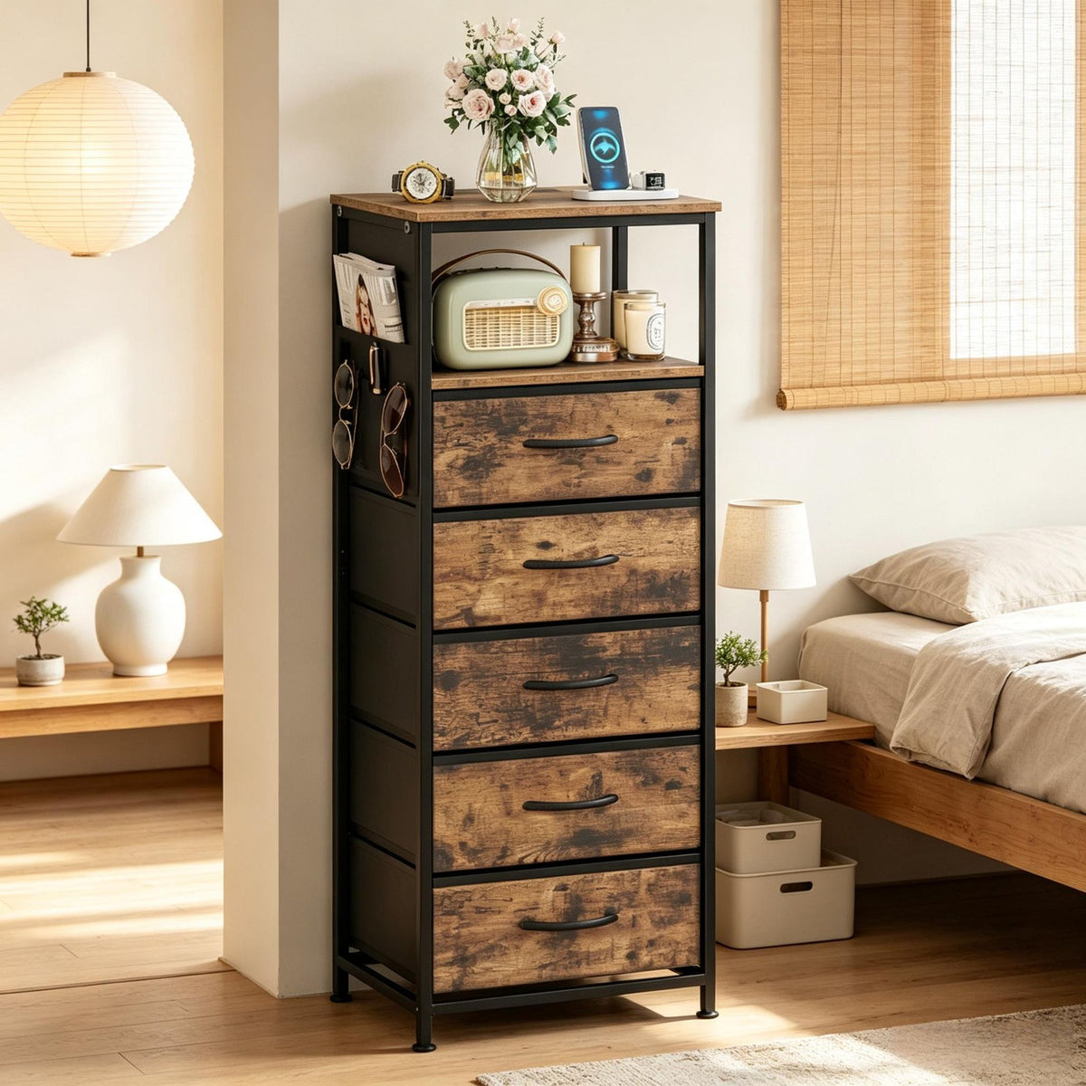Doba Modern Nightstand with Integrated Charging Station Bedside Table 39" for Bedroom Furniture And Storage