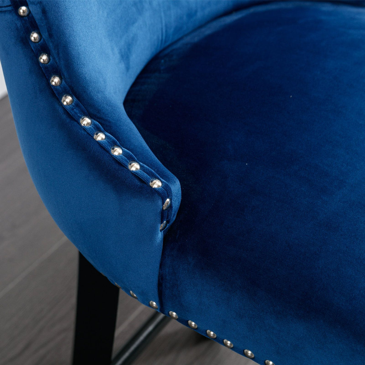 Doba A&A Furniture,Contemporary Velvet Upholstered Wing-Back Barstools with Button Tufted Decoration and Wooden Legs, and Chrome Nailhead Trim, Leisure Style Bar Chairs,Bar stools,Set of 2 (Blue),SW1824BL