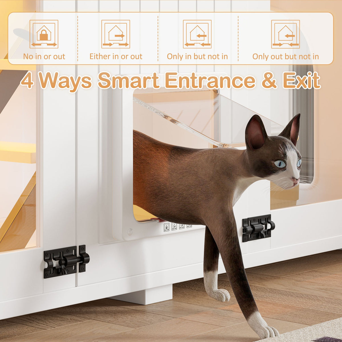 Doba 47.25" Large Cat Litter Box Enclosure with LED Light, Hidden Litter Box Furniture, Cat House with Stairs and Cat Scratching Post, Cat Cabinet Side Table with Smart Doors for Living Room