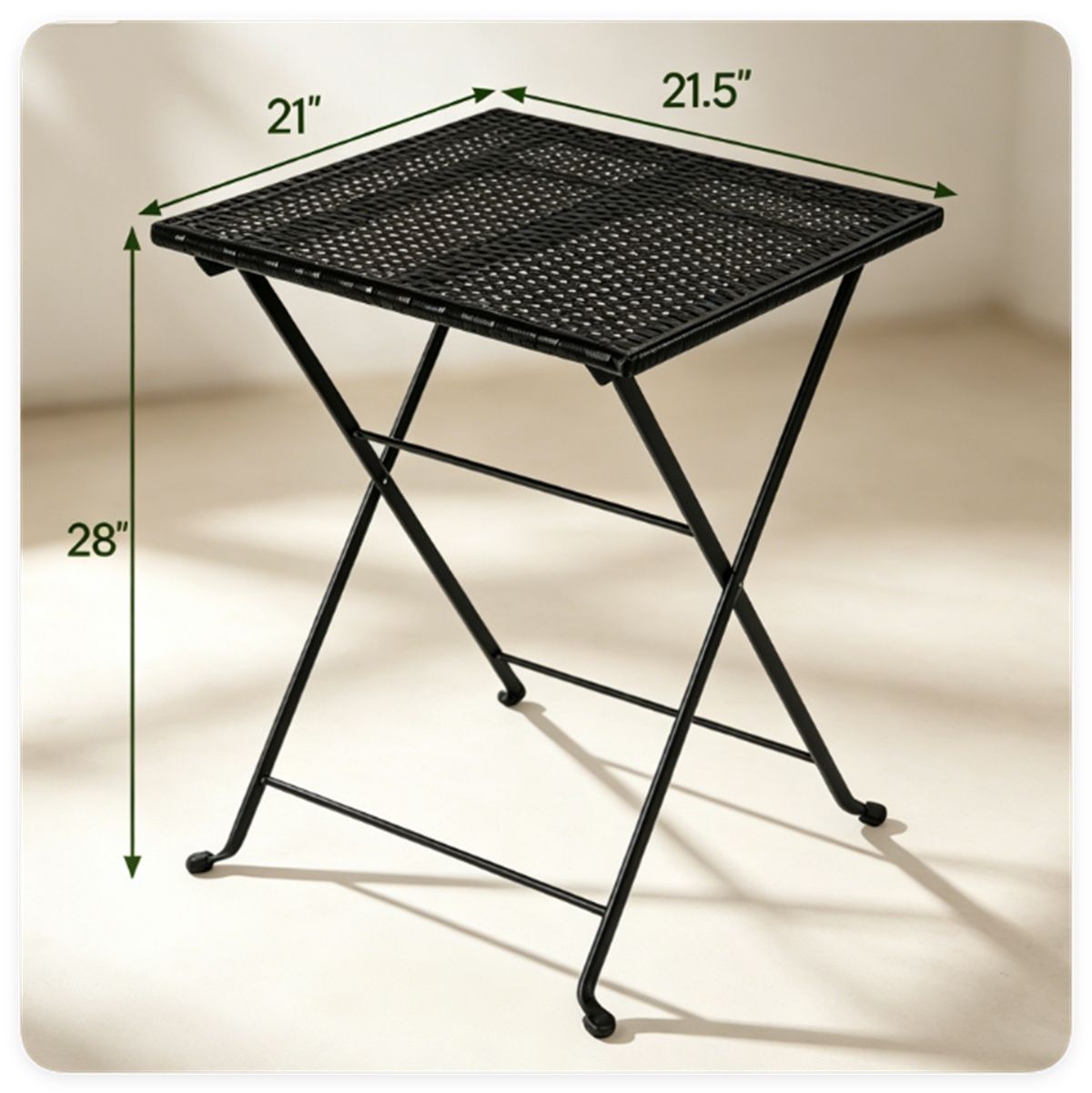 Doba 3 Piece Folding PE Rattan Bistro Set, Black Wicker Patio Dining Set with 1 Coffee Table & 2 Ergonomic Chairs, Foldable Outdoor Furniture for Garden Backyard Poolside