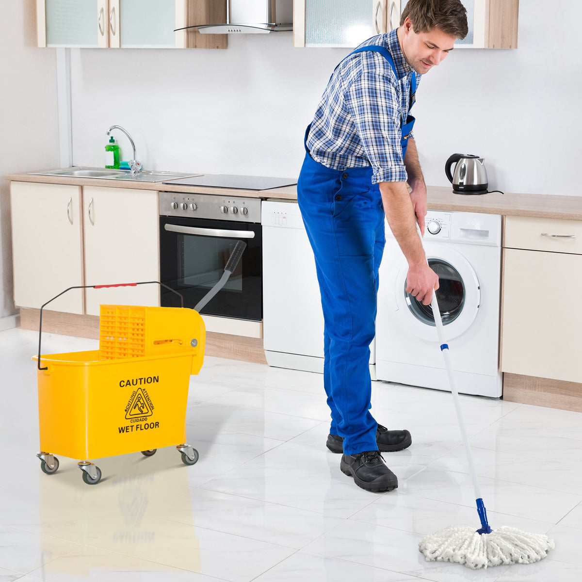 Doba Heavy Duty Janitor Mop Bucket with Wringer, Durable Yellow, Easy Clean-Up