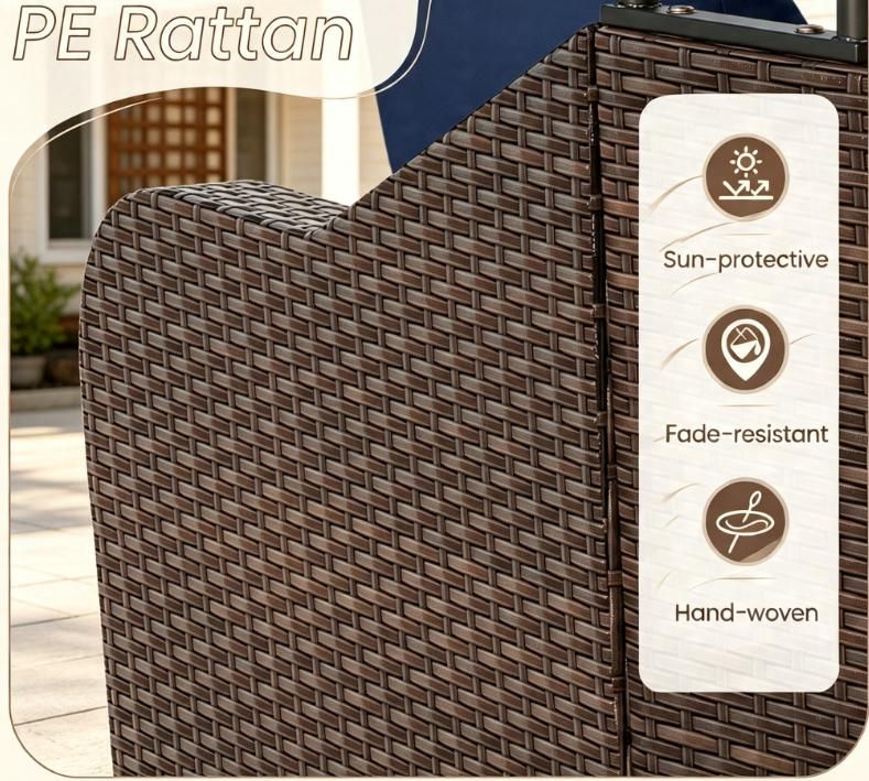 Doba Patio PE Rattan Daybed Outdoor Sofa Set with Retractable Canopy Soft Cushions Comfortable Relaxing Garden Furniture