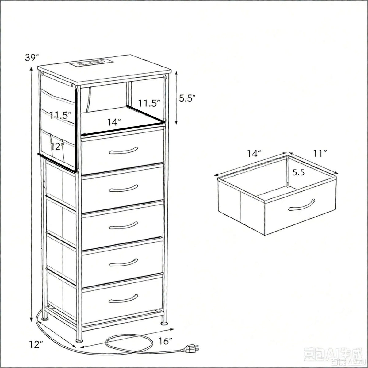Doba Modern Nightstand with Integrated Charging Station Bedside Table 39" for Bedroom Furniture And Storage