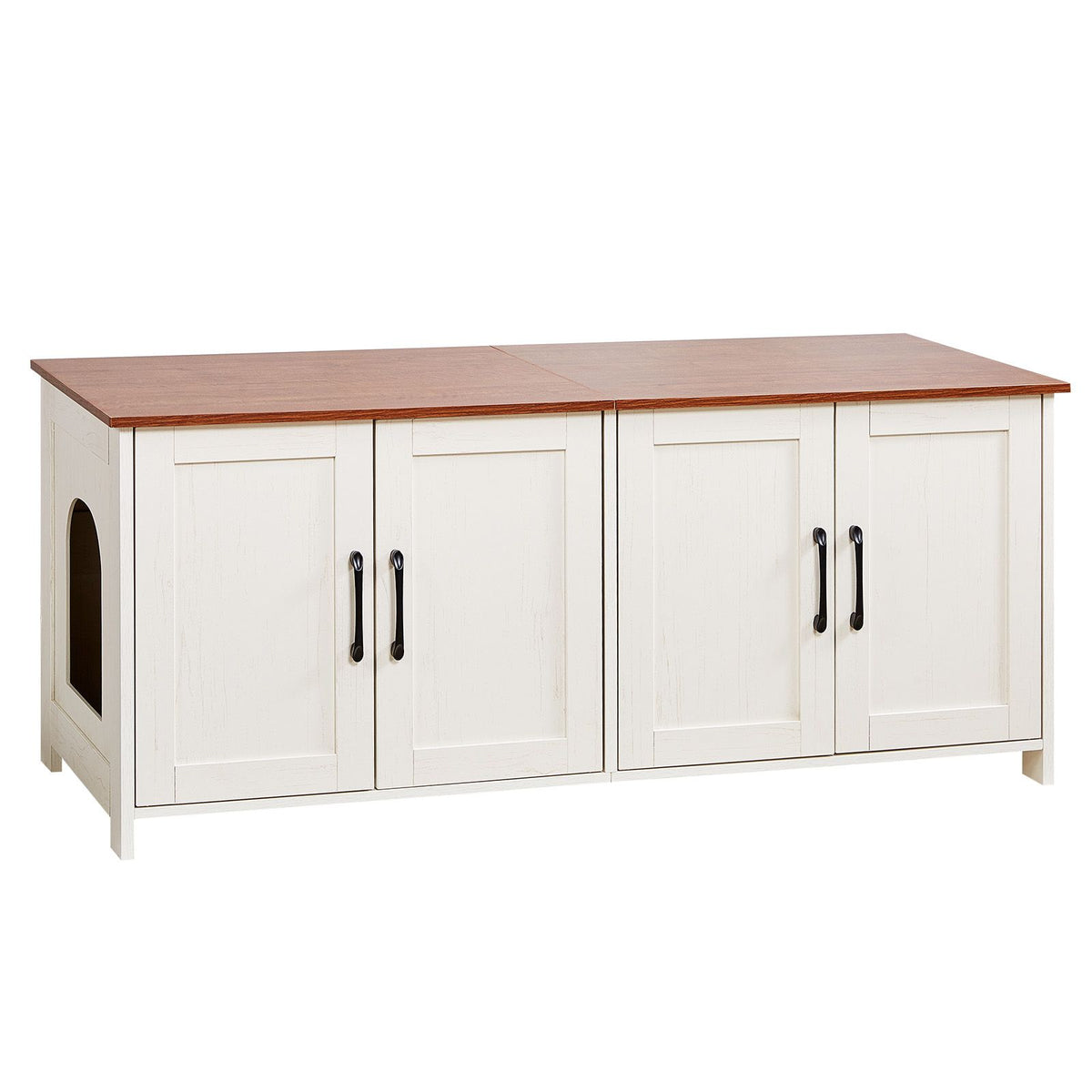 Doba Cat Litter Box Enclosure for Multi Cats, 47.2 in Hidden Litter Box Cabinet with 4 Doors & 2 Entries, Indoor Cat Washroom, Wooden Kitty House Furniture, Fit Most Litterboxes, Brown & White