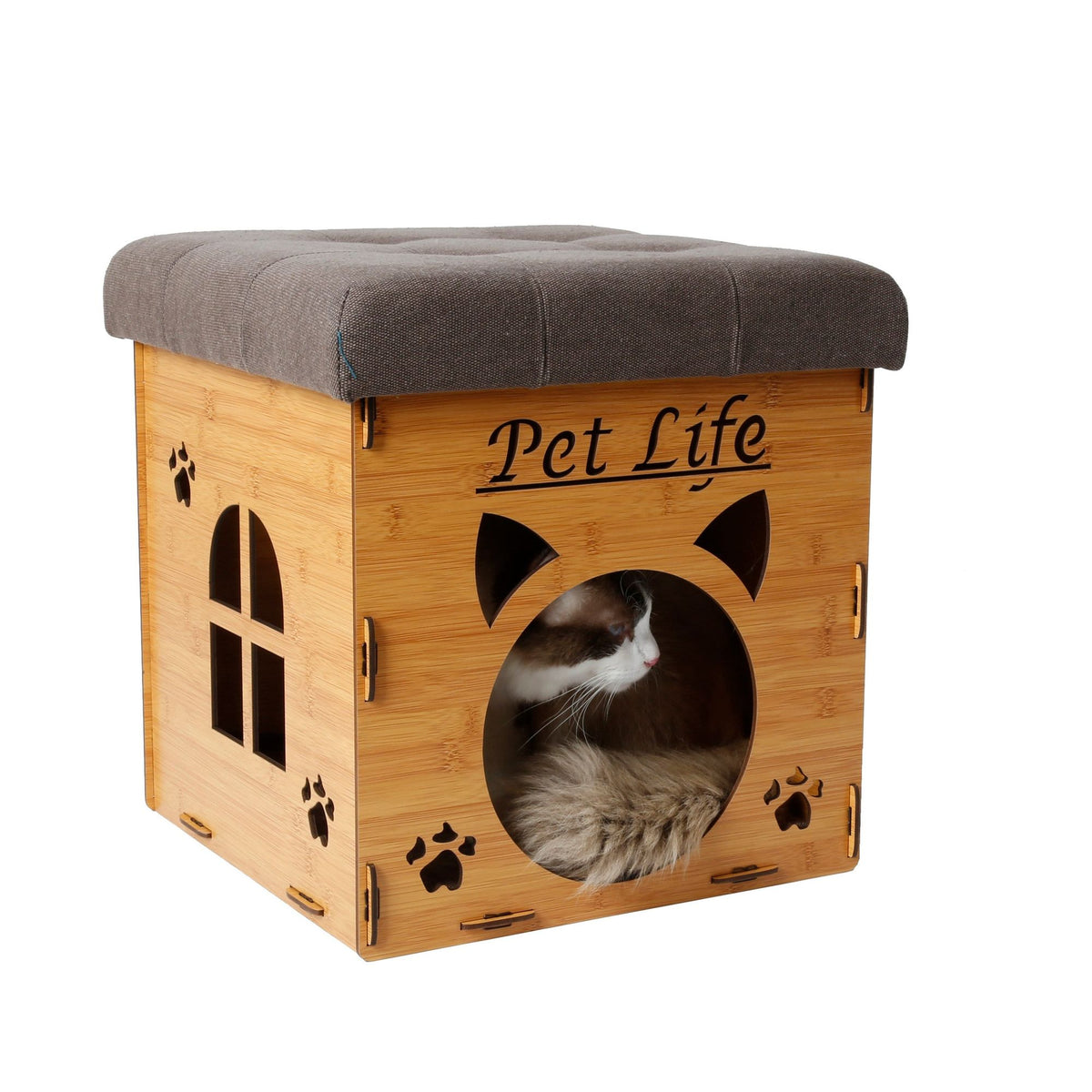 Doba Pet Life Foldaway Collapsible Designer Cat House Furniture Bench Light Wood