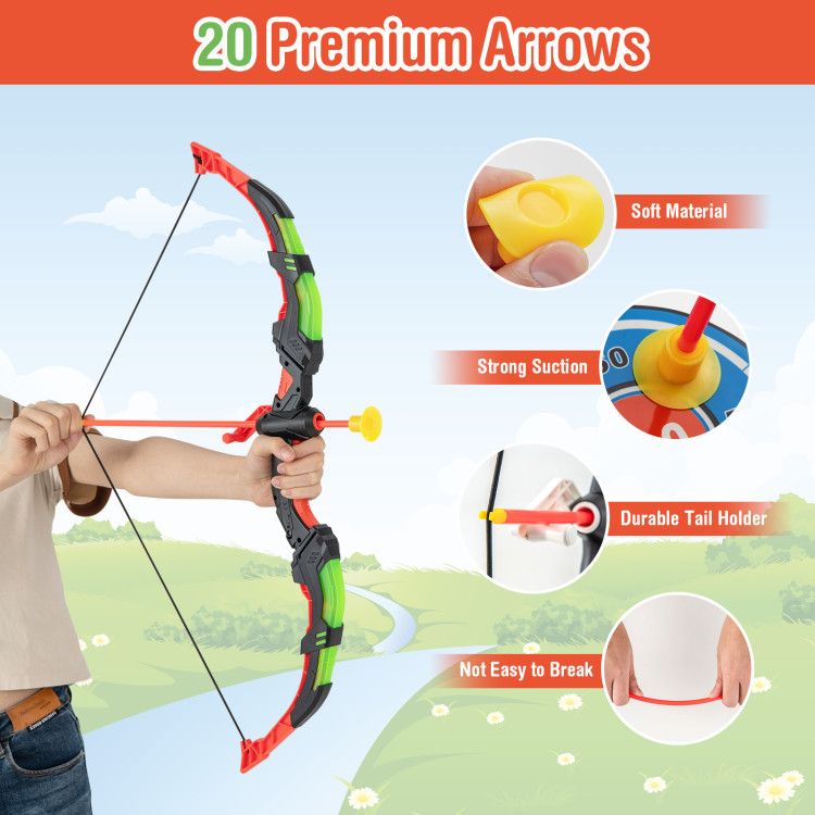 Doba Youth Archery Bow Set with LED Light Up Bow and 20 Suction Cup Arrows for Kids