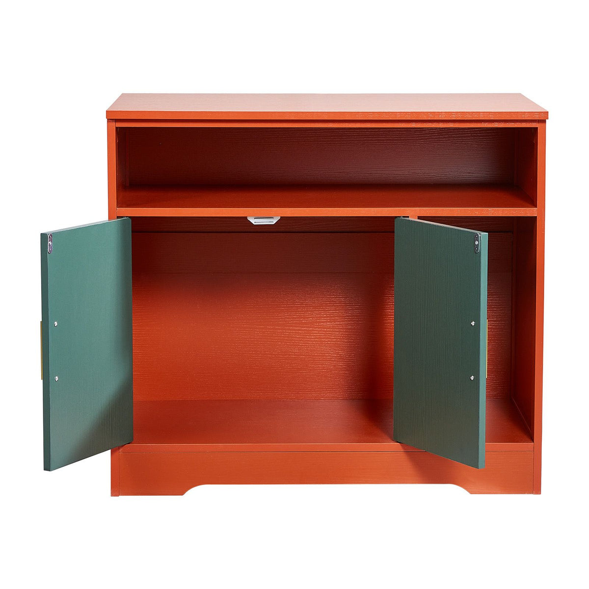 Doba Cat Litter Box Enclosure, 31 in Hidden Litter Box Cabinet with Shelf & Storage, Modern Style Indoor Cat Washroom, Wooden Kitty House Furniture End Table, Fit Most Litterboxes, Red & Green