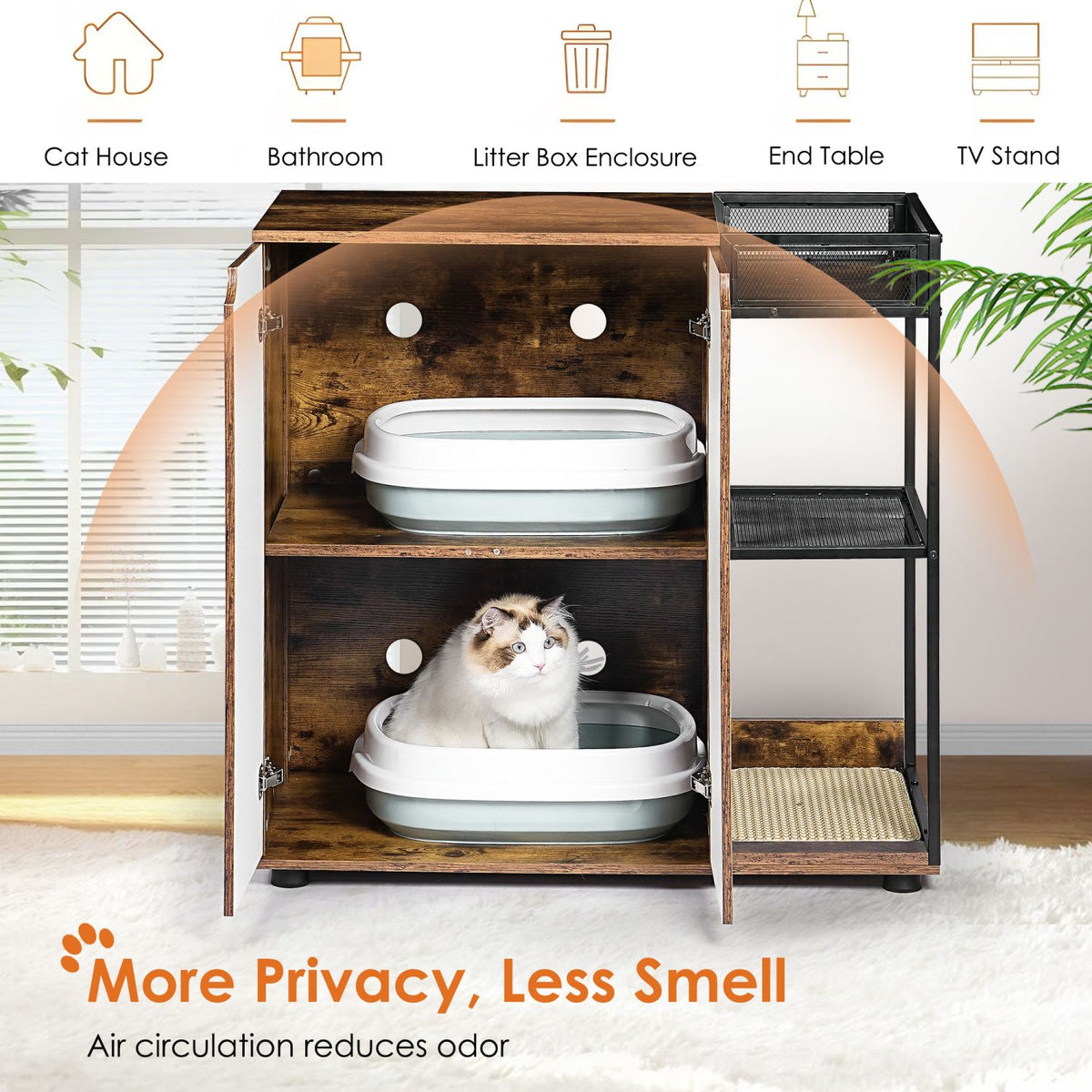 Doba Litter Box Enclosure for 2 Cats.Cat Litter Box Furniture,Enclosed Cat Litter Boxes,Cat Furniture Cabinet,Rustic Brown
