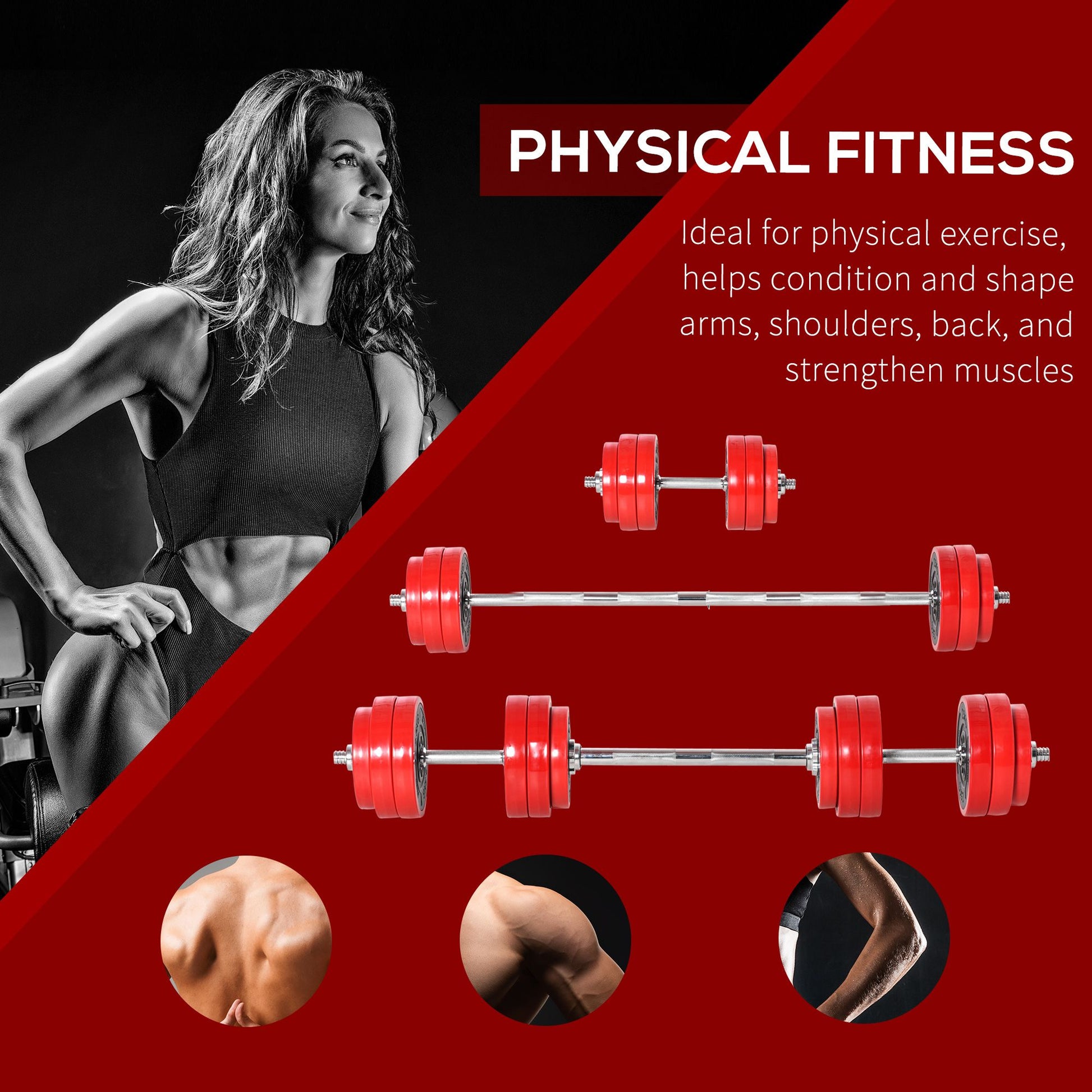 Doba 66lbs Dumbbell & Barbell Adjustable Set Two-In-One Strength Muscle Exercise Fitness Plate Bar Clamp Rod for Home Gym