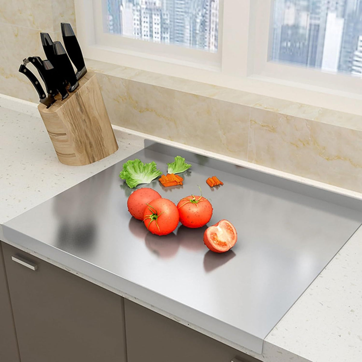 Doba XXL 304 Stainless Steel Cutting Board Anti-Slip & Mildew-Proof! No More Moldy Wooden Boards | Heavy-Duty & Food-Safe, Easy to Clean – Chop Meat, Knead Dough, Bake Prep All-in-One | Must-Have for Hom