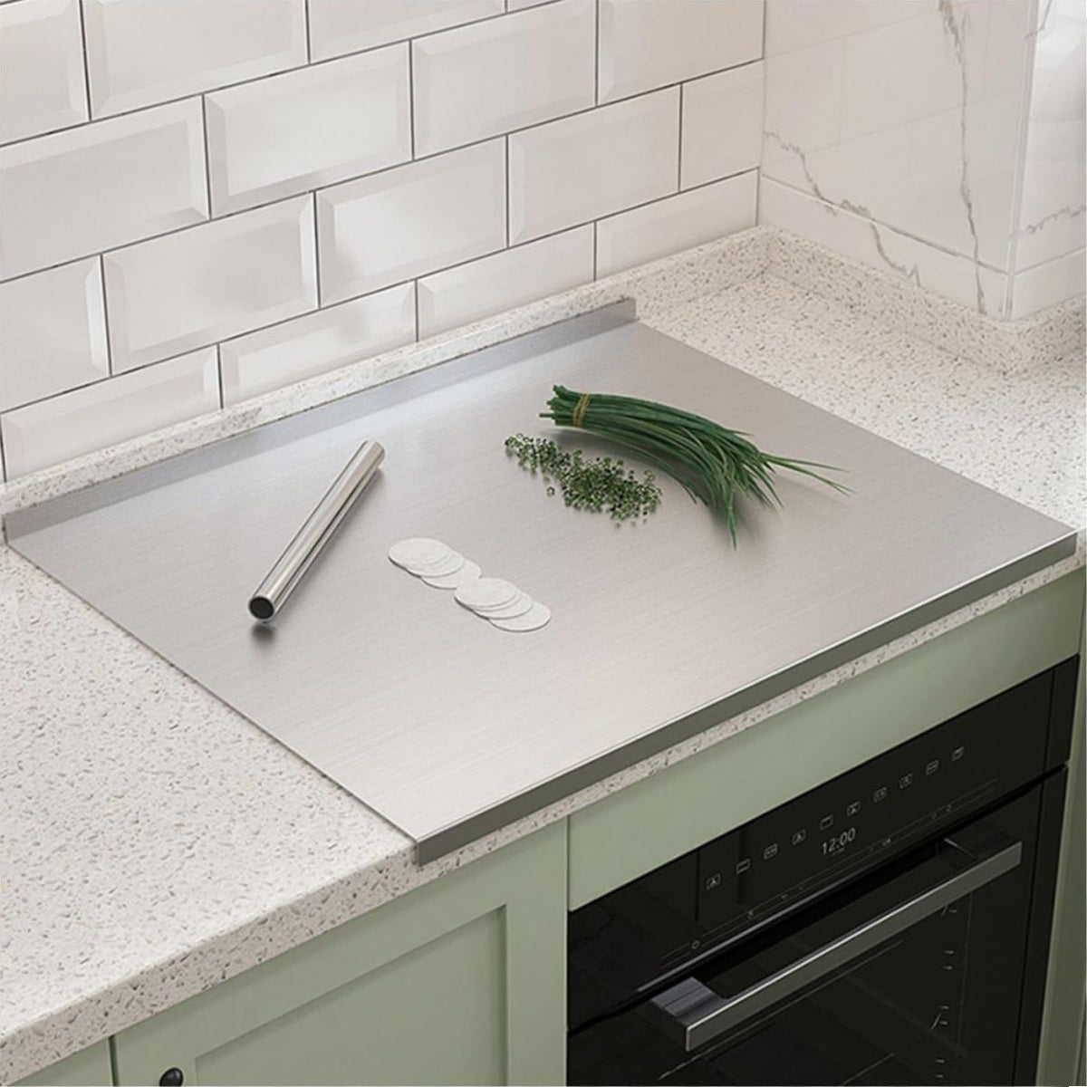 Doba Stainless Steel Cutting Boards for Kitchen, Lipped stainless steel cutting board. Large cutting board suitable for meat, fruits, vegetables, bread, and baking