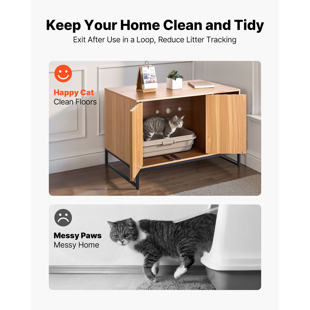 Doba Cat Litter Box Enclosure Furniture, 31.5 in Hidden Litter Box Cabinet with Scratch Pad & Storage, Waterproof Cat Washroom End Table Cat House, Fit Most of Litterbox, for Bedroom Living Room