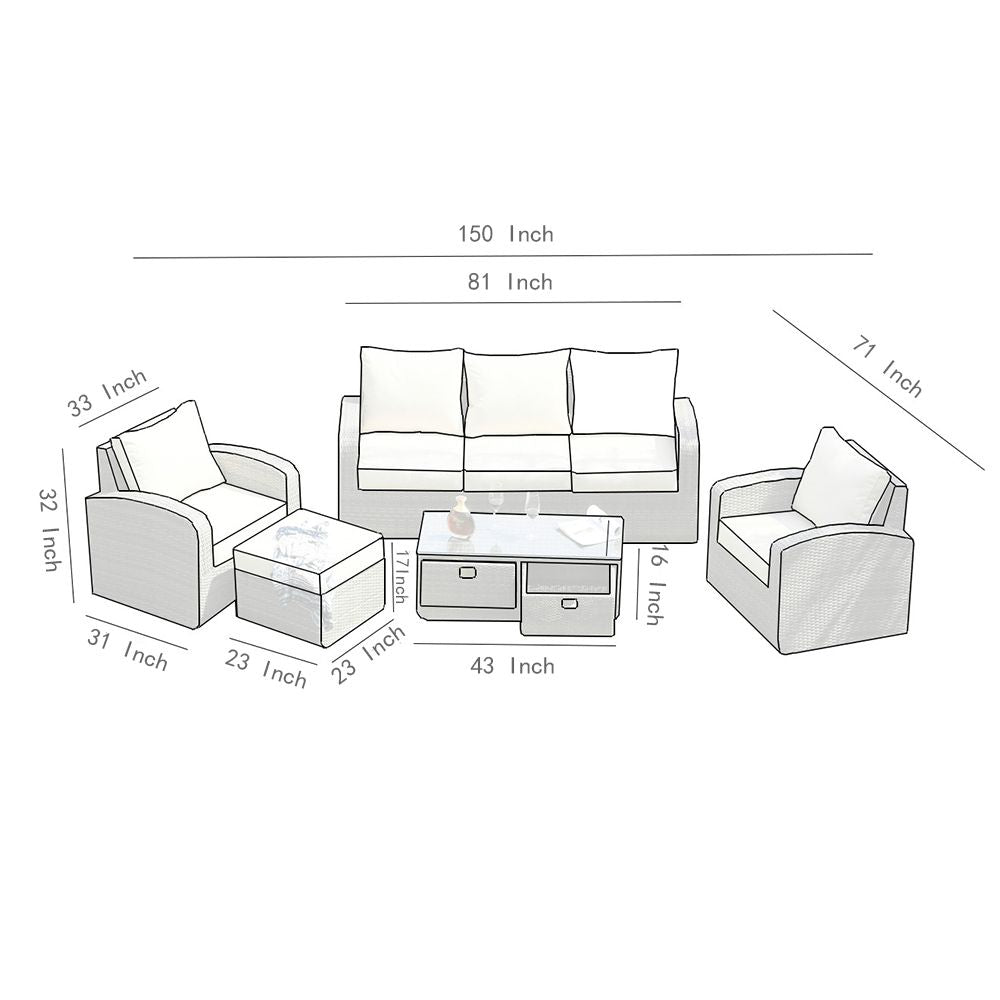Doba Direct Wicker 5-Piece Outdoor Rattan Furniture Patio Conversation Set with Cushion