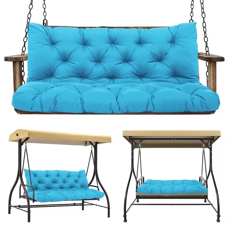 Doba 60 x 40 x 5 Inch Outdoor Porch Swing Cushion, 3 Seat Patio Swing Cushion with Backrest and Ties, Thick Waterproof Swing Bench Cushion for Lawn, Garden and Patio Furniture, Red Blue